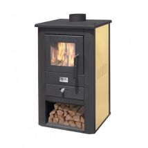 Mille Srl - Stufa a legna modello 'pallade' 13kw colore nero e avorio in acciaio con sportello a ventilazione anti appannamento