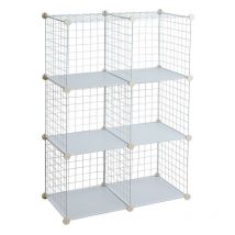 Estexo - Stufenregal Regalsystem Steckregal 6 Fächer Gitter diy Regal Metall Würfelregal Weiß