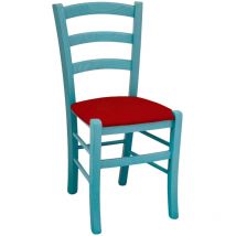 Okaffarefatto - Stuhl aus Holz Venezia türkis mit roter Sitzfläche aus Kunstleder