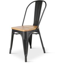 Stuhl Aus Mattschwarzem Metall Mit Sitz Aus Hellem Holz - Industrial Style