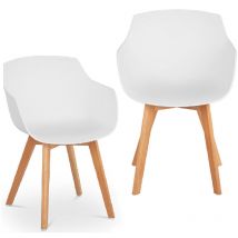 Stuhl 2er Set Lehnstuhl weiß Kunststoff Holzbeine Buche bis 150 kg Designstuhl