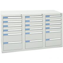 Schubladenschrank Serie esta, 18 Schubladen lichtgrau (12x100, 6x200mm) - Stumpf