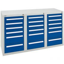 Schubladenschrank Serie T-100/35-3, 18 Schubladen Enzianblau (12x100, 6x200mm) - Stumpf