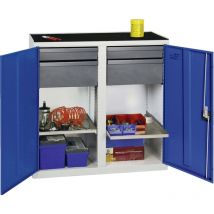 Werkzeug- und Materialschrank Serie 3000 lichtgrau / enzianblau + 2 Schubladen 100 mm + 2 Schubladen 200 mm + 2 Auszugsböden - 3002374 - Stumpf