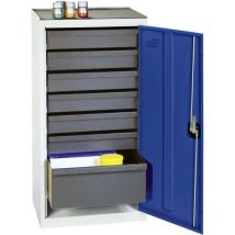 Werkzeug- und Materialschrank Serie 3000 lichtgrau / enzianblau + 6 Schubladen 100 mm + 1 Schublade 200 mm - 3001874 - Stumpf
