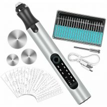 Stylo à gravure électrique multifonctionnel, outil de gravure mini - stylo à gravure rechargeable USB, avec 20 forets et 16 gabarits pour bricolage