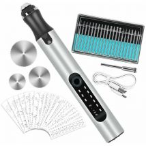 Stylo à gravure électrique multifonctionnel, outil de gravure mini - stylo à gravure rechargeable usb, avec 20 forets et 16 gabarits pour bricolage