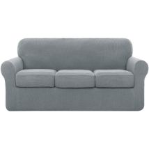 Copridivano 3 Posti Con 3 Copricuscini, Copridivano Elasticizzato Tre Posti A Prova Di Graffio Lavabile (3 Posti, Grigio Chiaro) - Subrtex