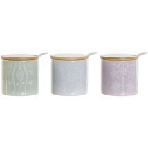 Sucrier Dkd Home Decor bleu vert lilas bambou dolomite 7,5 x 7,5 x 7,5 cm (3 pièces)