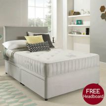Furniturestop - Suede Divan Bed With High Headboard - White Suede - No Drawer 4ft6