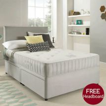 Furniturestop - Suede Divan Bed With High Headboard - White Suede - 2 Drawers Foot End 4ft6 - White Suede