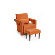 Gymax - Suede Fabric Armchair Single Sofa & Footstool Set w/ Waist Pillow