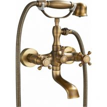 Suguword - Mitigeur Baignoire Retro avec Double Poignée Mitigeur de Bain Retro Robinet Douche en Laiton Robinet Baignoire avec Douchette à Main en