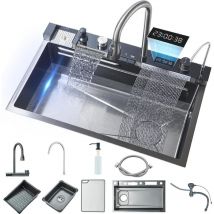 Suguword - vier de cuisine à bac unique avec cascade d'eau volante, robinet multifonctionnel numérique intelligent à sortie télescopique, lave-tasse