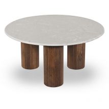 Drawer - Table basse en marbre et bois massif ø80cm - Blanc ivoire - sula