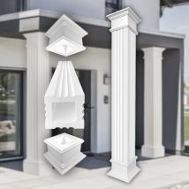 Prestige Decor - Säulen und Halbsäulen eckig teils kanneliert in 3 Größen, Fassadenstuck modern außen : Größe s - geschlossen, Komplettset 4