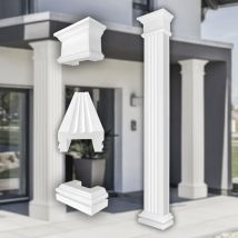 Säulen und Halbsäulen eckig teils kanneliert in 3 Größen, Fassadenstuck modern außen Prestige Decor Komplettset 3, Größe s - halbiert