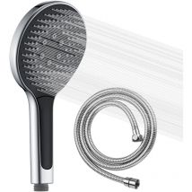 Sumerain - Pommeau de douche rond chromé à haute pression avec flexible de 150cm, Douchette économie d'eau avec trois types de jets (130 mm)