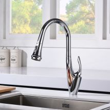 Sumerain Mitigeur De Cuisine À Bec Rétractable, Rotation À 360°, Grand Arc, Double Fonction, Chromé