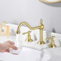 Sumerain Mitigeur De Lavabo Classique Or Brossé Avec Bec Pivotant À 360° Et Double Poignée, Sans Plomb, Finition Pvd Durable