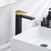 Sumerain Mitigeur De Lavabo Noir Mat & Or Brossé À Haut Bec, Robinet De Lavabo Monotrou À Poignée Unique