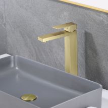 Sumerain Mitigeur De Lavabo Or Brossé À Haut Bec, Robinet De Lavabo Monotrou À Poignée Unique