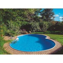Stahlwandpool achtform Exklusiv 725x460x120 cm, Stahl 0,6 mm weiß, Folie 0,6 mm blau, Einhängebiese