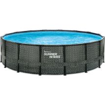 Summer Waves - Elite Frame Pool Aufstellpool rund Komplettset Rattanoptik grau ø 488x122 cm