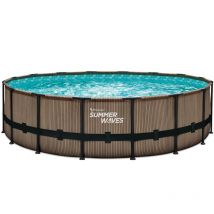 Summer Waves Frame Pool Rund 488x122 cm Teak Optik Braun