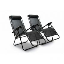 Garden Sun Loungers Zero Gravity Chairs Reclining Patio Chairs - Black (2 Chairs) - Black