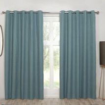 Sundour - Cosmos Blackout Ready Made Solid Colour Eyelet Curtains Denim 66x54'