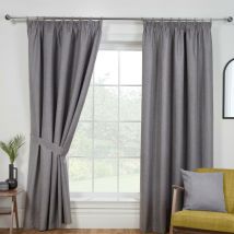Eclipse Blackout Pencil Pleat Curtains Pewter Grey 66x72' Fully Lined Ready Made Curtain Pair - Sundour