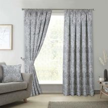 Floral Keswick Pencil Pleat Curtain Pair Natural 66x54 - Grey - Sundour