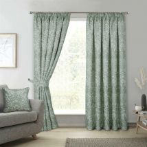 Floral Keswick Pencil Pleat Curtain Pair Sage Green 46x72' - Sundour