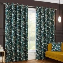 Sundour - Madrid Blackout Ready Made Leaves Eyelet Curtains Bottle Green 66x72'
