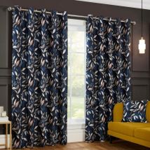 Sundour - Madrid Blackout Ready Made Leaves Eyelet Curtains Navy 66x54'