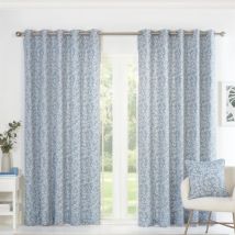 Sade Fully Lined Ready Made Floral Eyelet Curtains Blue 66x54' - Sundour