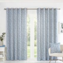 Sundour - Sade Fully Lined Ready Made Floral Eyelet Curtains Blue 90x72'
