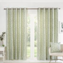 Sundour - Sade Fully Lined Ready Made Floral Eyelet Curtains Green 46x72'