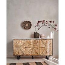 Uniqka - Sunet - Buffet en bois massif et marbre blanc 160 cm