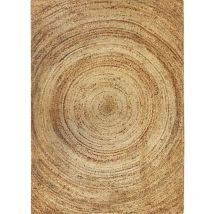 Hellin - sunny jute - Tapis en jute tressé main motif rond naturel 200x290