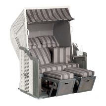 SunnySmart Garten-Strandkorb Rustikal 255 plus 2-Sitzer weiß/anthrazit mit Kissen