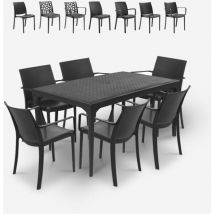 Sunrise Dark Salon de jardin avec table 150x90cm et 6 chaises noir