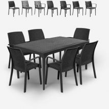 Sunrise Dark Salon de jardin avec table 150x90cm et 6 chaises noir