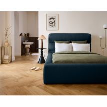 Sunset - lit coffre - 180x200 cm - sommier inclus - en fausse fourrure - bleu