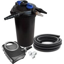 Sunsun - Komplettset: CPF-15000 Teichdruckfilter bis 30000 l mit 18 Watt uv-c Teichklärer, NEO3800 SuperEco Teichpumpe 3600l/h 20W, 5m Teichschlauch