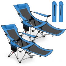 2er Set 2in1 Klappbarer Campingstuhl, Einstellbar 90° - 135° Liegestuhl Outdoor, mit abnehmbarem Kissen & Tragetasche, Blau - Sunula