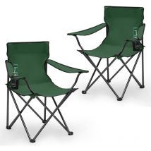 2er Set Campingstuhl Faltbar bis 100 kg Klappstuhl mit Getränkehalter und Tasche, Grün - Sunula