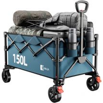 SUNULA Bollerwagen Faltbar Handwagen 120kg Tragkraft, 150L, mit Ein-Klick-Handgriff & geländegängigen Rädern, Blau