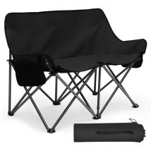 Faltbar Campingstuhl für 2 Personen, Doppel Klappstuhl bis 180kg, mit Lagerungstasche, Schwarz - Sunula